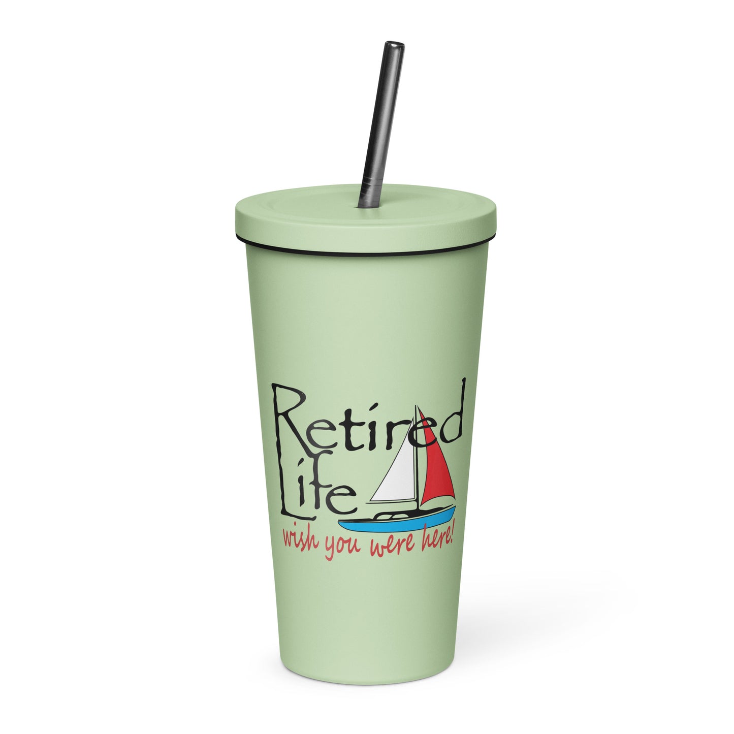 Insulated tumbler with a straw Sailboat
