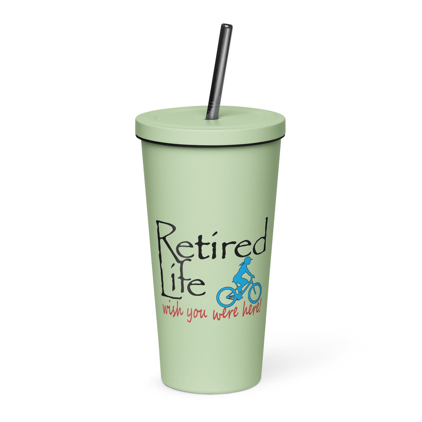 Insulated tumbler with a straw Mountain Bike Lady