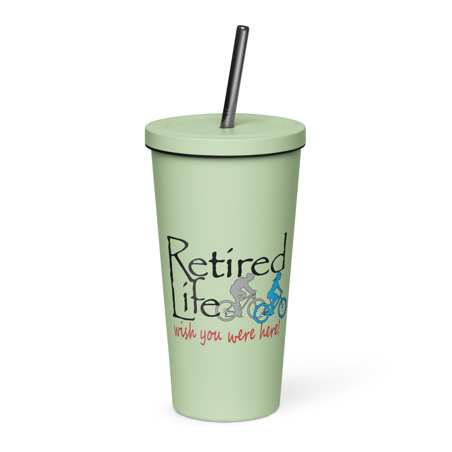 Insulated tumbler with a straw Mountain Bike Couple