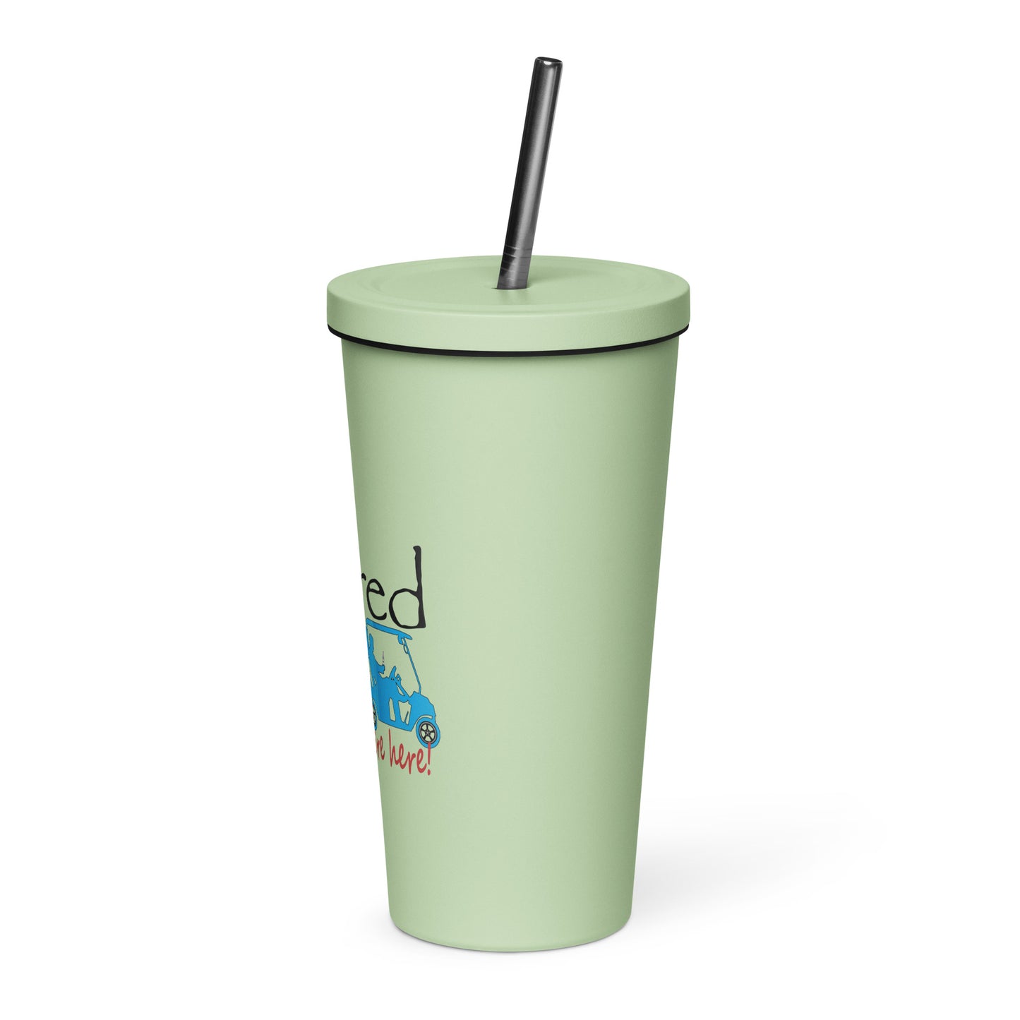 Insulated tumbler with a straw Golf Cart Couple
