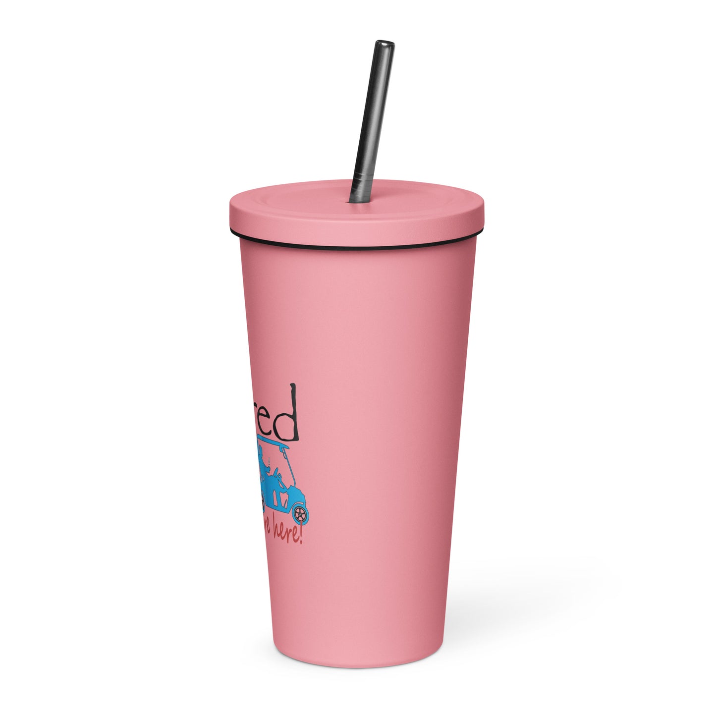 Insulated tumbler with a straw Golf Cart Couple