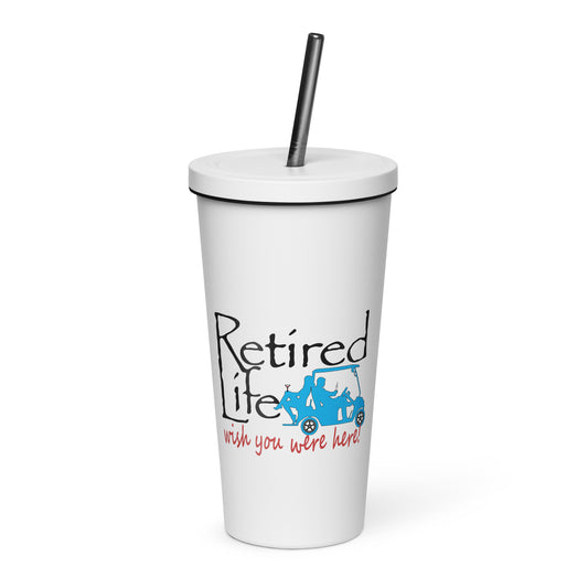 Insulated tumbler with a straw Golf Cart Couple